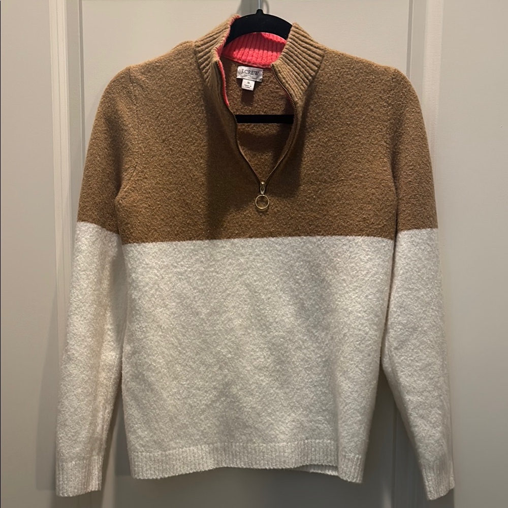 Jcrew Brown and White Half-Zip Sweater